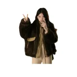 Хаки меховой пarka пальто [двусторонний, с обеих сторон]