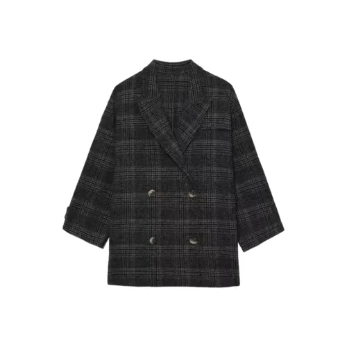 GEZITAI Серый Клетчатый Женский Пальто