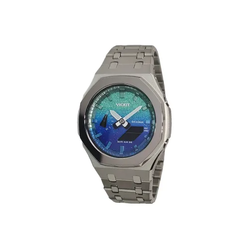 Vickit Octagonal Farmhouse Oak Collection Кварцевый механизм Нержавеющая сталь Ремешок Часы Мужские Часы Синий циферблат