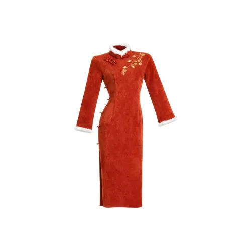 QIAOMONVHAI Длинное платье с длинными рукавами женское