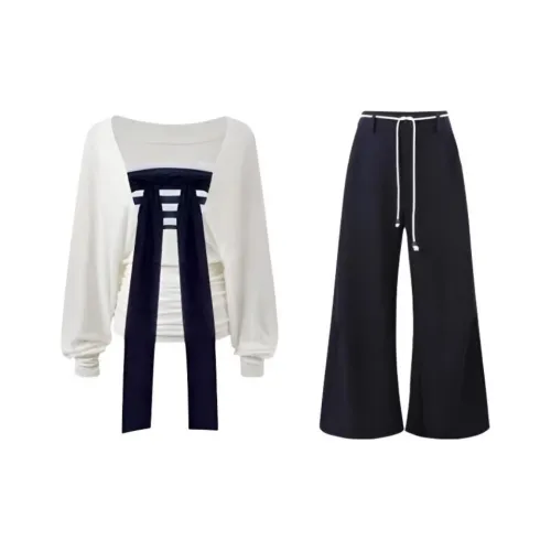 DANCANG Комплект из двух предметов топ и темно-синие штаны женский повседневный костюм