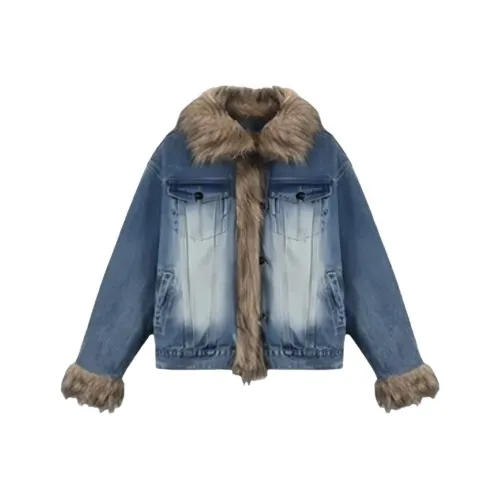 TSKIU Выстиранный Синий Женский Джинсовый Куртка
