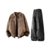 Коричневый (утеплённый) + чёрные штаны