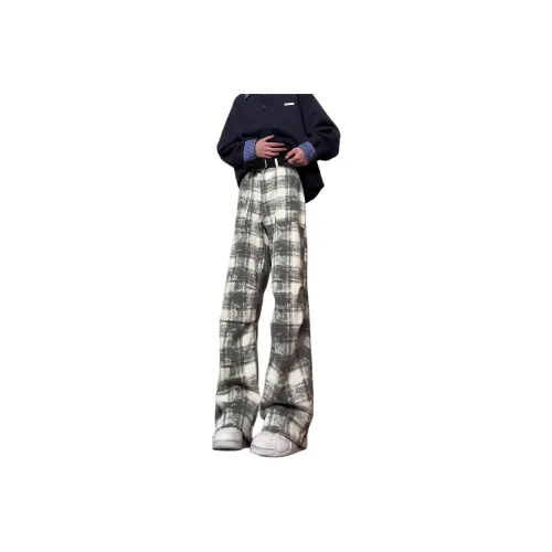 SHEXIU Gray Plaid Unisex Casual Pants SHEXIU Серые Клетчатые Унисекс Повседневные Брюки