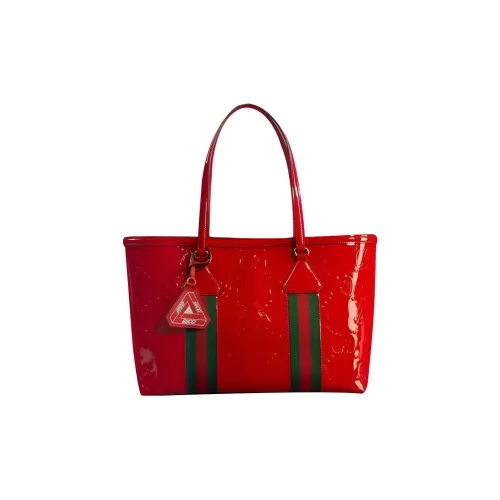 GUCCI Palace Collaboration Jumbo GG Лак Плечевая Сумка из Кожи Унисекс Красная