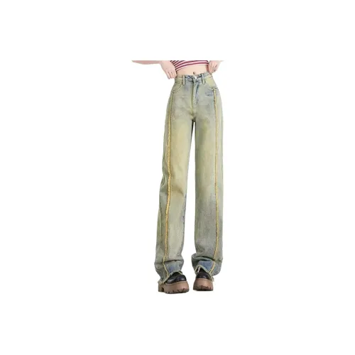 BQERTY Желтые Грязные Унисекс Джинсы