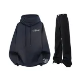 Темно-синий синий [с флисовой подкладкой] свитшот + черные джинсы