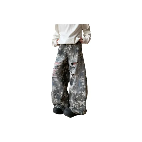 PISYPOX Gray Camouflage Unisex Jeans PISYPOX Серый Камуфляж Унисекс Джинсы