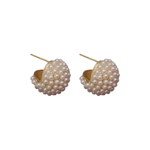 BONAS Pearl Copper Stud Earrings Women's