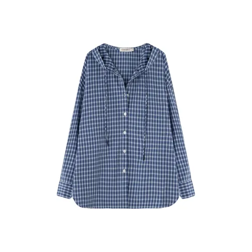 SOON FLOWER Синие Белые Клетчатые Женские Рубашки