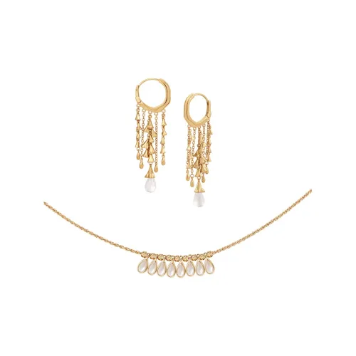 Retro Chic Brass Gold Plated Инкрустированный Кристалл Жемчужные Ожерелья Женские