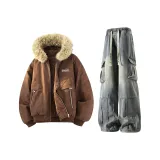 Коричневая хлопковая куртка + синие штаны (с флисовой подкладкой)