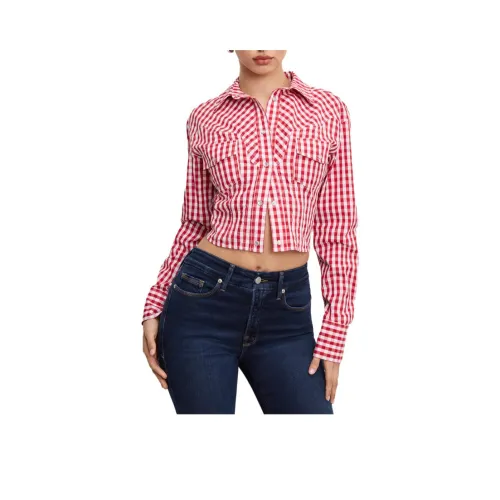 GOOD AMERICAN Темно-красный Wa Белый Клетчатая Ткань Женские Рубашки
