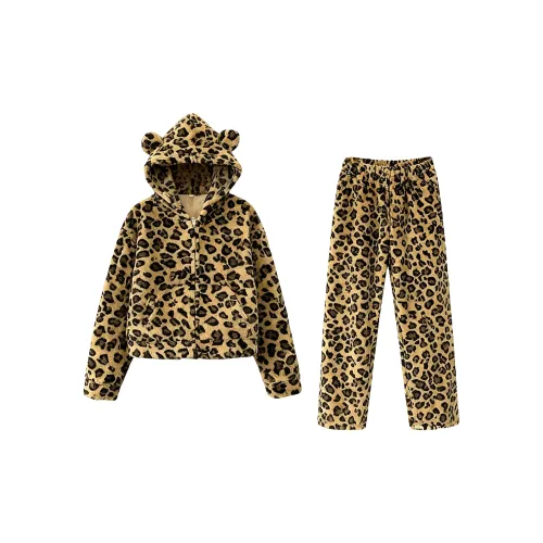 QIAOYUN Леопардовый принт Женские Пижамные комплекты