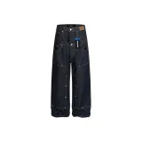 Темно-синий, кожа, ярлык, стиль