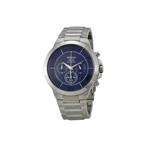 SEIKO Свет Кварцевый Механизм Нержавеющая Сталь Ремешок Часы 44,5 мм Мужские Часы Синий Циферблат