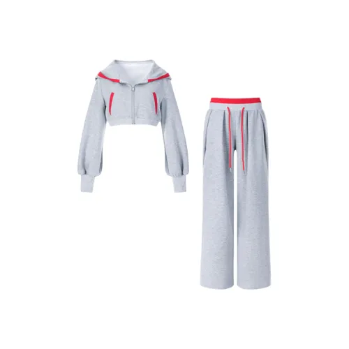 GUOZHEN Серый Красный Женский Повседневный Костюм