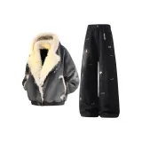 Серый топ + черные джинсы