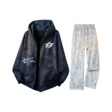 Темно-синий синий свитшот + белые тай-дай повседневные штаны