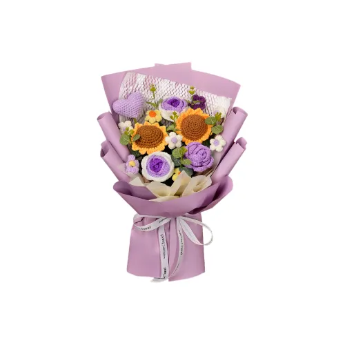 Pampered Journal Фиолетовый Сердце Подсолнух Трикотажная ткань Букет Crochet Пряжа Цветочный дизайн DIY Игрушки