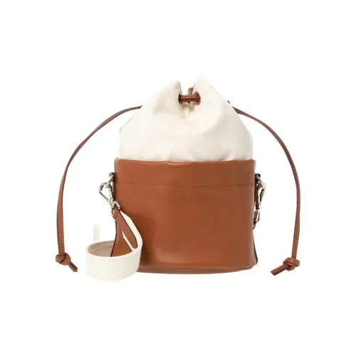 Maison Kitsune Хлопок Кожаная Вставка Ведрообразная Сумка Сумка на Одно Плечо Женская Желтая Оранжевая