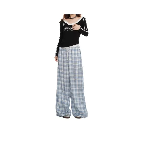 TXGN Blue Plaid Women's Casual Pants TXGN Синие Клетчатые Женские Повседневные Брюки