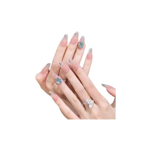 OCHIEN PURE Ручная работа Сапфировый Искрящийся Маникюр False Nail Длинный Ню Французский