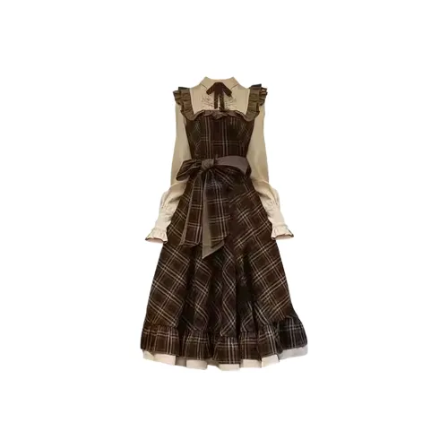 DTLUI Коричневый Женские Длинные Платья с Длинными Рукавами