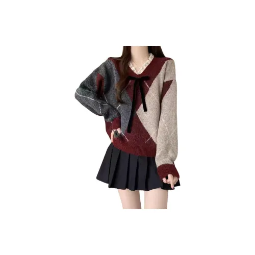 GUOZHEN Бургунди Женский Трикотаж