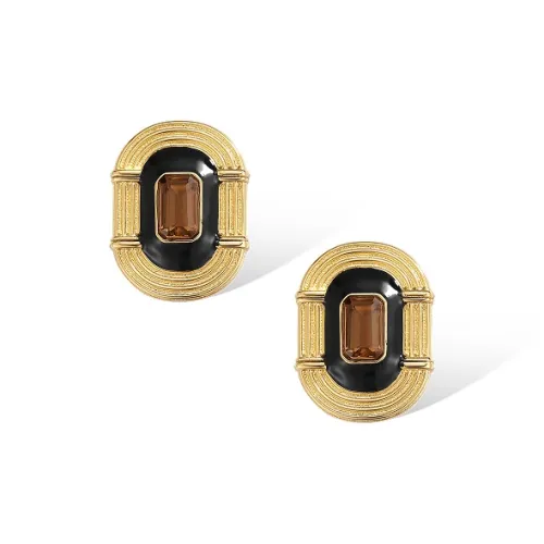 Retro Chic Brass Gold Plated Инкрустированный Цветная глазурь Shield Серьги-кольца Унисекс