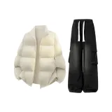 Бежевый абрикосовый топ + черные штаны