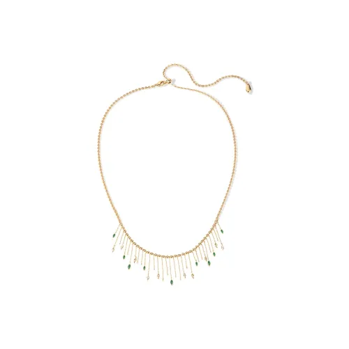 Retro Chic Brass Gold Plated с Зеленым Nano Камнем Деревом OF Life и Бахромой Ожерелье Женское