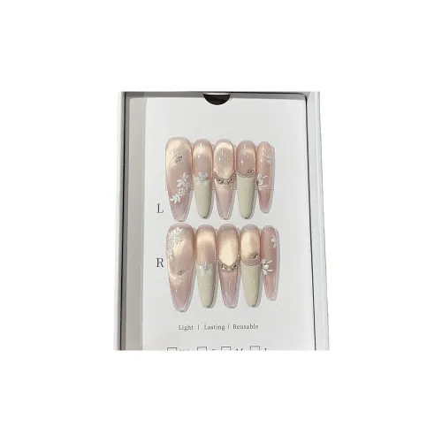 ZHANGPENG False Nail Длинный Мягкий Розовый Кошачий глаз Ручная работа Молочно-белый Цветочный Французский стиль Jump Цвет