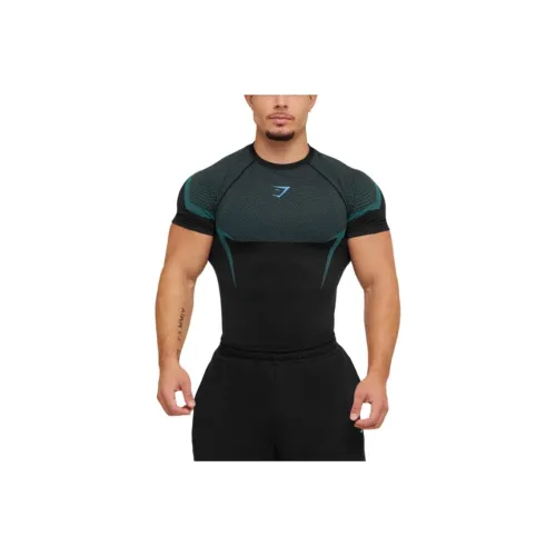 GYMSHARK Черный Бренд Синий Мужская T-Рубашка