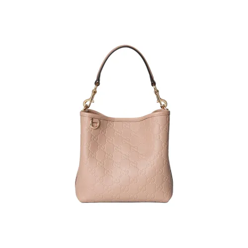 GUCCI GG Emblem Кожаная Сумка-ведро Маленькая Женская Розовая Бежевая