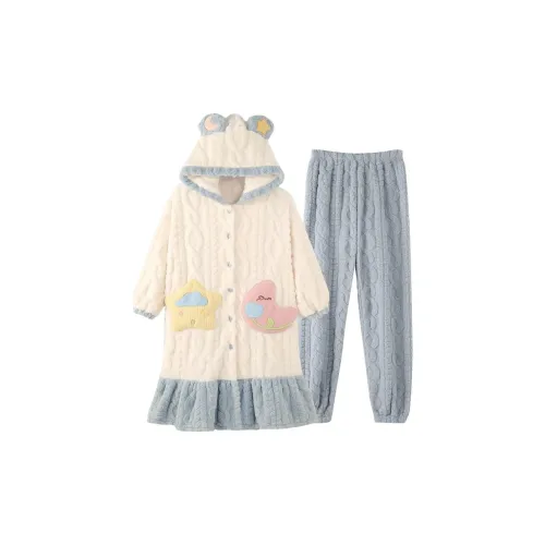 Daiyindie Осенне-зимняя пижама Robe Женская Утолщенная и с флисовой подкладкой термическая коралловая флисовая пижама