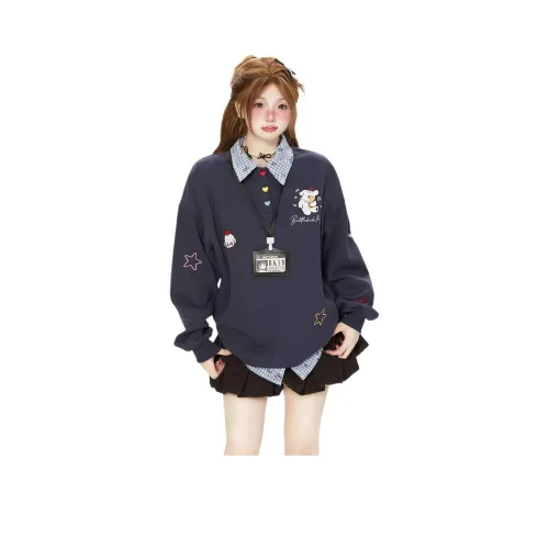 NEVER RULE Темно-синий [Включена бесплатная карта] Женские свитшоты