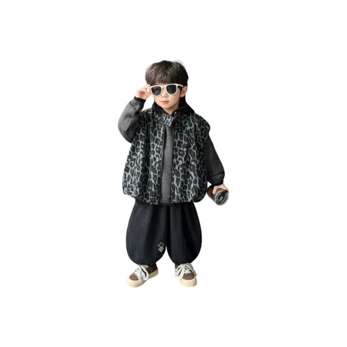 YUGUOGUO Комплекты одежды Леопардовый принт Жилет + Серый Свитер + Черные Штаны Дошкольная Повседневная Спортивная одежда