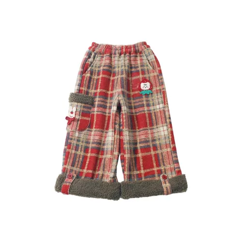 RHOBESAM Orange Niu F91 Strawberry Rabbit Red Plaid Fleece-Lined Straight-Cut Kids Training Pants