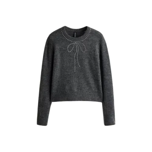 H M Темно-серый Бант Женские Свитера