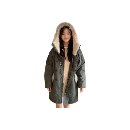 HNUF Серый Зеленый Хлопковый пуховик Женские пуховики (пуфы)