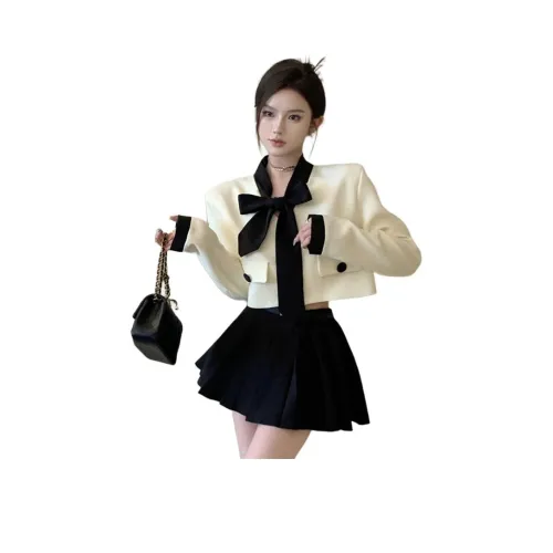 MDEHT Абрикосовый топ + Черная короткая юбка + Ремень Женские юбочные комплекты