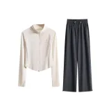 Кремовый абрикос, длинный рукав, двухкомпонентный комплект (серые штаны)