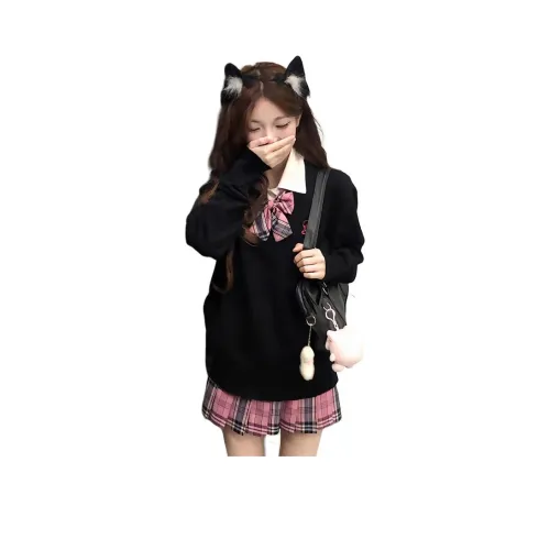 MDEHT Белая рубашка + Галстуки-бабочки + Мини Юбка Hot Girl + Черный свитер Женские Комплекты с юбкой