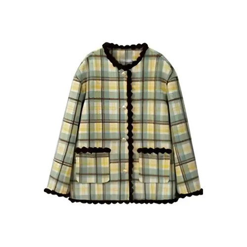 GORGEOUSIDEA Желто-зеленое клеточное пальто женское пальто