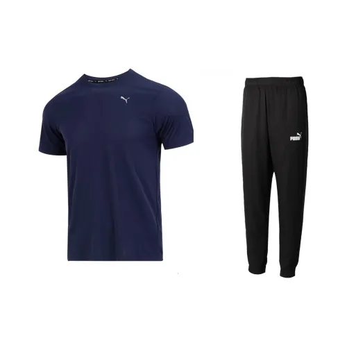PUMA Clothing Sets Темно-синий Синий Топ + Черные Штаны Мужской Повседневный Спортивный Комплект