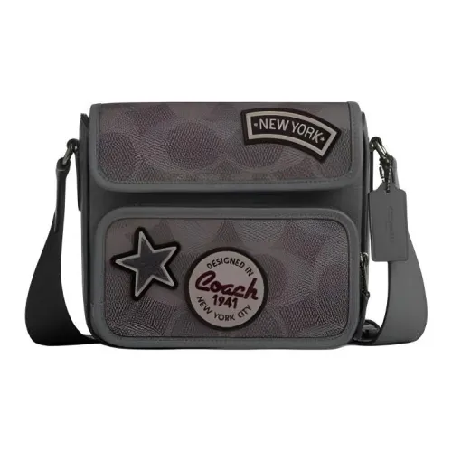 COACH Sullivan Искусственная кожа с коровьей кожей Сумка через плечо Маленькая Мужская Серый Медный