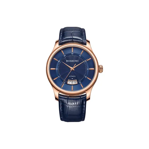 ROSSINI Механический механизм кожаный ремешок часы для мужчин синий циферблат