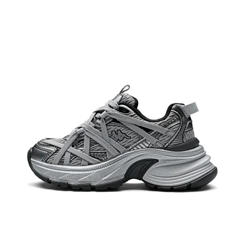 KAPPA Спина к Спине Устойчивые к истиранию Низкие Топ Кроссовки с Толстой Подошвой Женские Серебряные Черные