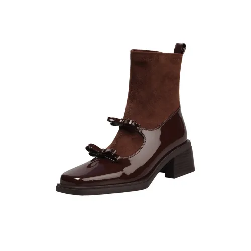 CHEYI 15cm Bowknot Booties 5 Women's Solid Color Stretch Shoes CHEYI 15см Бант Ботильоны 5 Женские Однотонные Эластичные Туфли